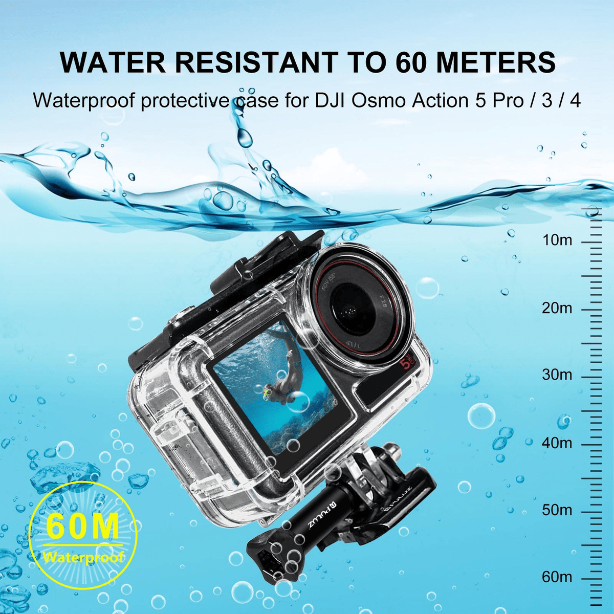 Underwater Protective Case Compatible with DJI Osmo Action 3, Action 4, and Action 5 Pro