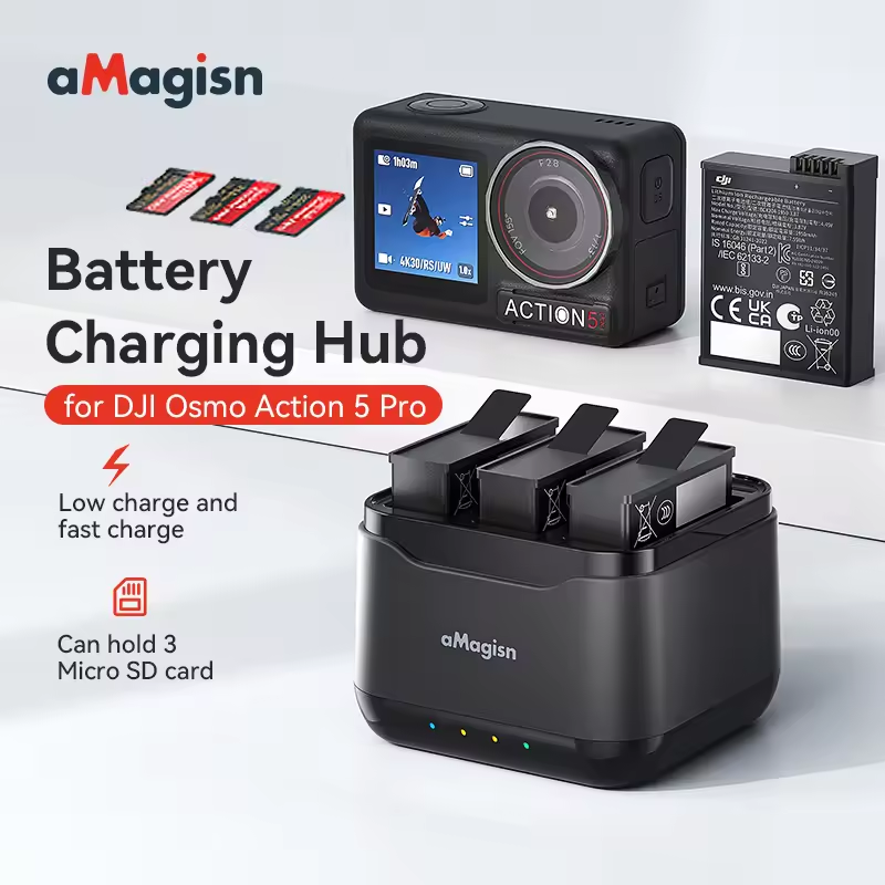 aMagisn Triple Battery Charger Hub for DJI Osmo Action