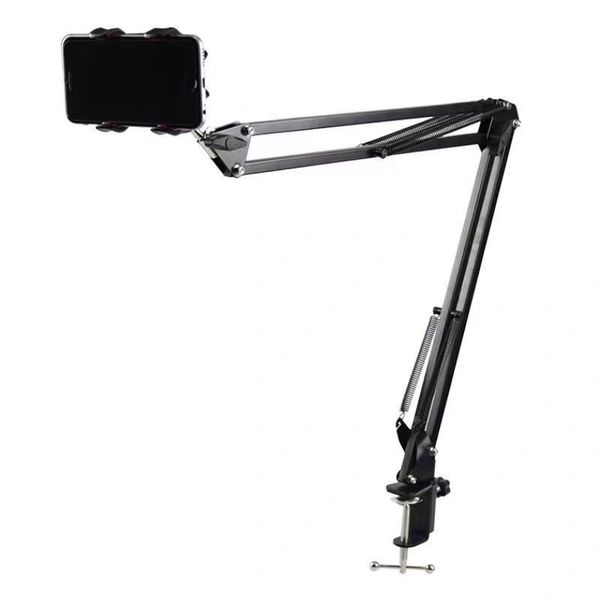 360° Adjustable Phone Holder Stand with Scissor Arm and Desk Clamp