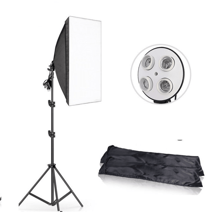 Adjustable Softbox Studio Lighting Kit with 4-Socket E27 Lamp Holder