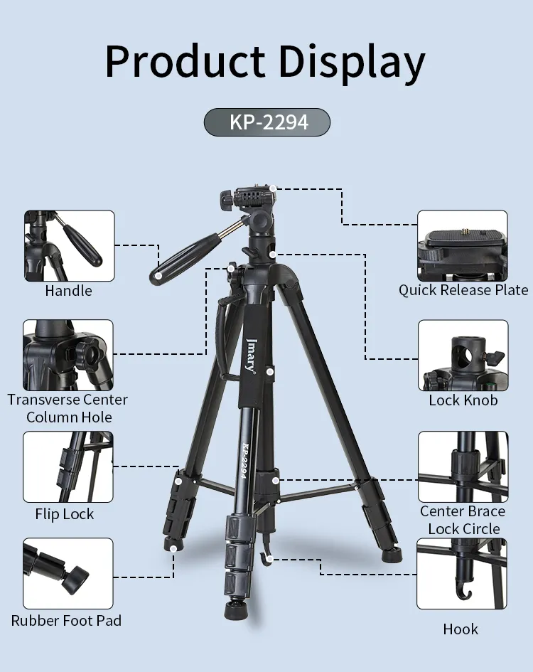 Jmary KP-2294 Lightweight Professional Tripod with Non-Slip Feet