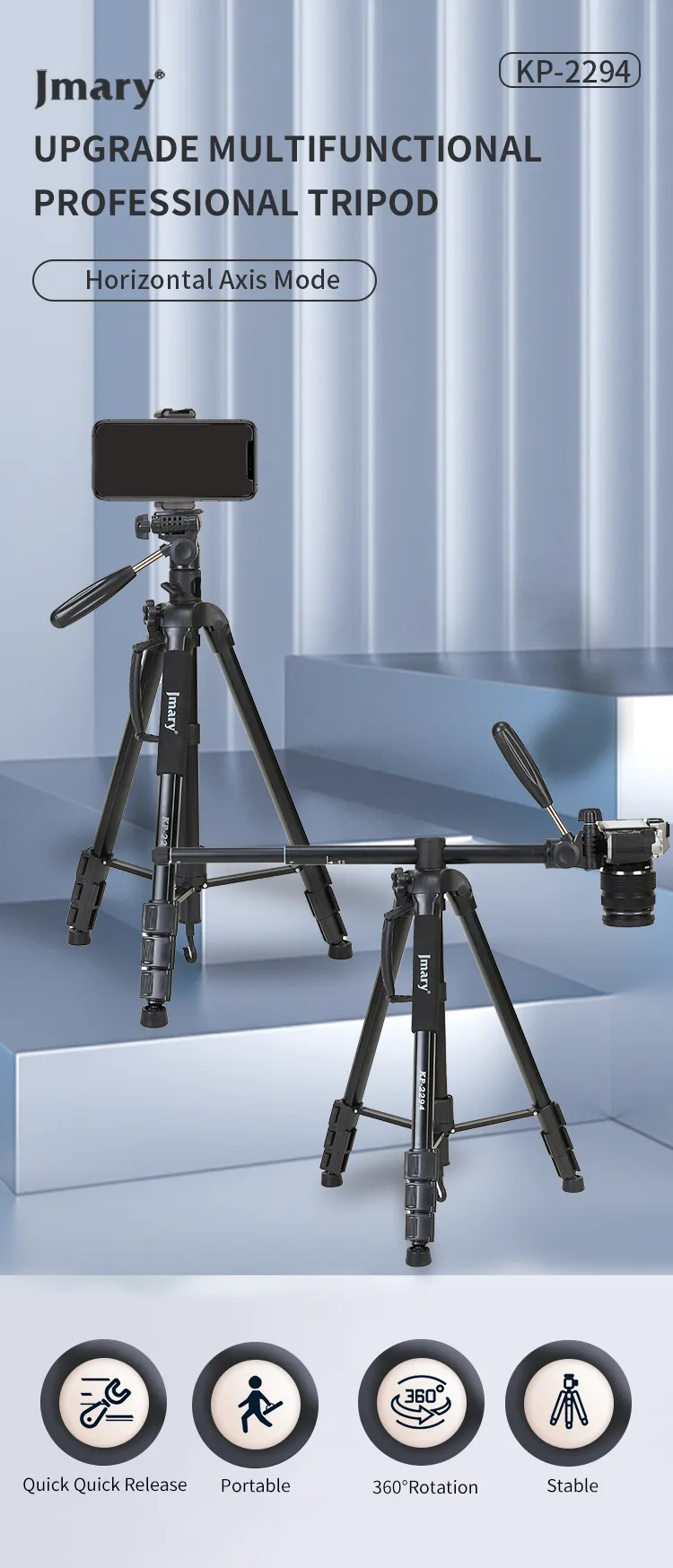 Jmary KP-2294 Adjustable Camera Tripod with Quick Release Plate