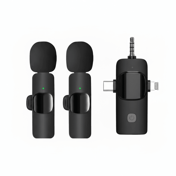 K15 3-in-1 Wireless Lavalier Microphone for iPhone Android and Camera