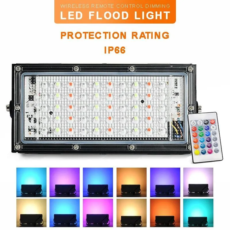 RGB LED Flood Light 50W with 50 LED Color Changing Outdoor Light