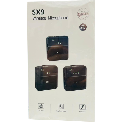 SX9 Wireless Lavalier Microphone with Dual Transmitters and Noise Reduction