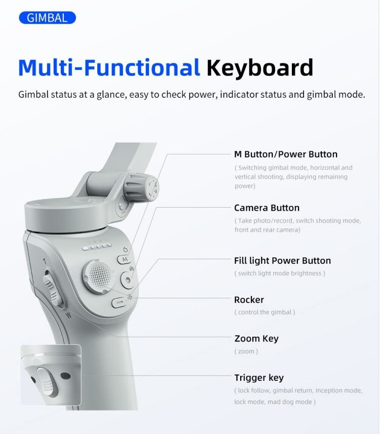 TOKQI M01 Gimbal Stabilizer with Rechargeable Battery and Control Buttons